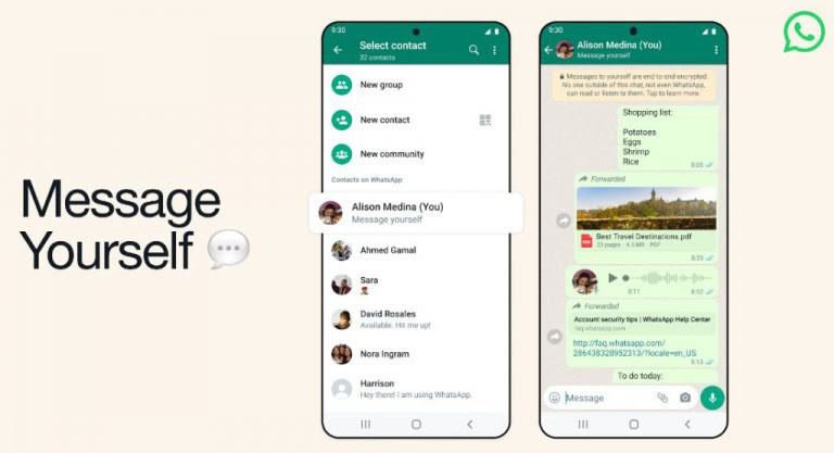 واتساب يُطلق تحديثًا جديدًا مع ميزة Message Yourself